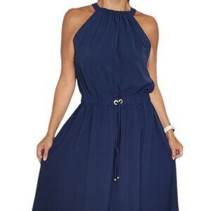 Michael Kors Women's Halter neck Midi Dress - Navy Size XL